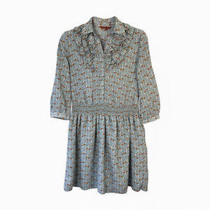 Yishion Blue Cat Patterned Mini Dress Size S Animal Print Lightweight Kitty